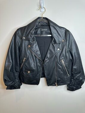 Lamarque Black Leather Moto Jacket with Zip Details 100% lamb leather